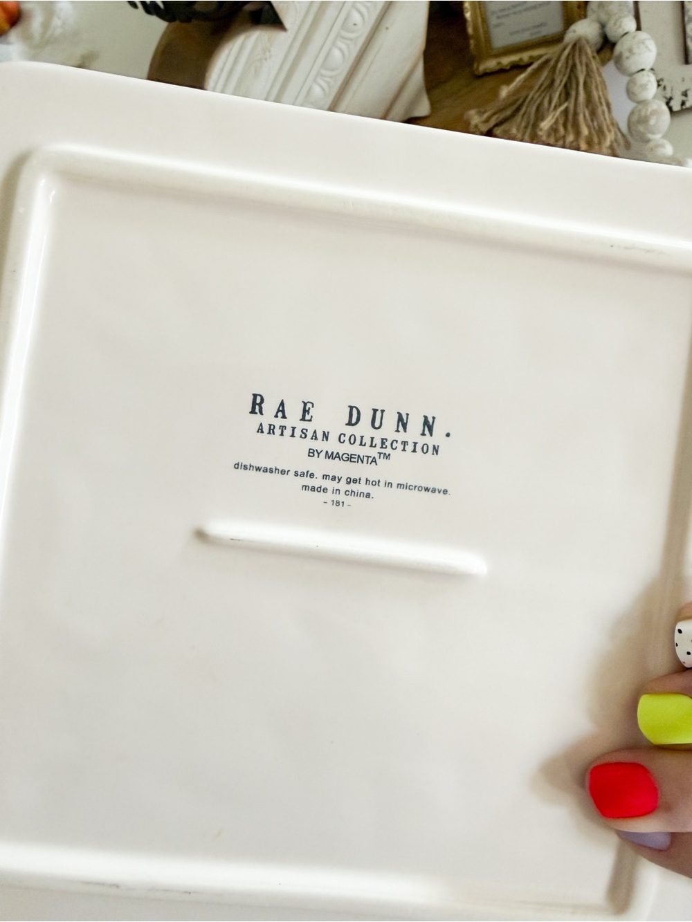Rae Dunn White Ceramic 'HOT STUFF' Trivet/Serve Plate with Black Lettering - Picture 3 of 3